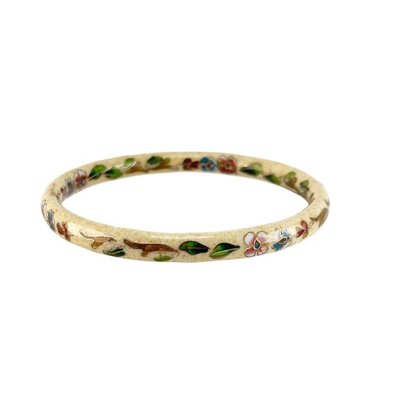 Vintage Chinese Cloisonné Enamel Floral Bangle Bracelet - Picture 8 of 9